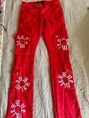 NWT Focus Jeans Enemies Stacked Denim Crimson Red Slim Fit 30 X 36
